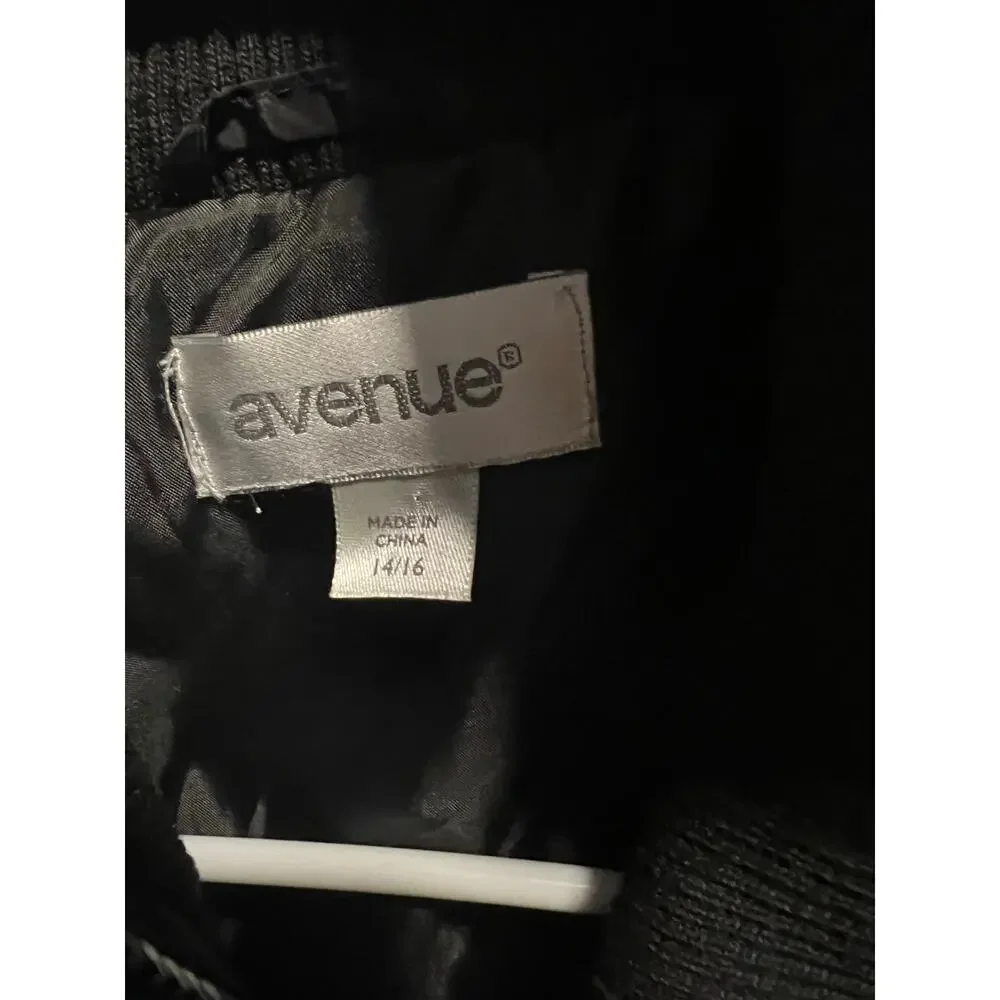 Avenue Stretchy Ruched Puffer Black with Pockets Sleeveless Zip Up Vest Sz 14/16